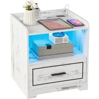 COSTWAY Nachttisch (1-St), LED, 3 Farben, mit Schublade & USB-Anschluss, Holz, weiß