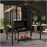 Outsunny Grillpavillon Grillüberdachung, Wetterfester, mit Haken, mit 0 Seitenteilen, (BBQ Überdachung, BBQ Pavillon), für Garten, Balkon, Khaki
