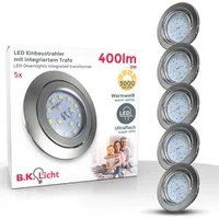 B.K.Licht LED Einbauleuchte 5er Set Einbaustrahler, Schwenkbare Deckenstrahler, flache Spots, LED fest integriert, Warmweiß, 3.000K, 400Lm, 4,8W, Kunststoff, 8,6 x 2,6 cm, Nickel