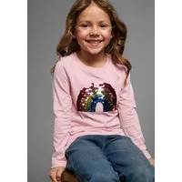 KIDSWORLD Langarmshirt Regenbogen Pailletten-Applikation Langarm, Basic-Passform, mit schimmernden Pailletten-Applikationen
