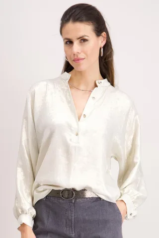 signe nature - Bluse mit Metallic-Effekt Mao-Kragen weiß - Gr. - 44
