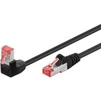 Patchkabel Cat.6 S/FTP (PiMF), 1x 90° gewinkelt schwarz, 1 Meter, doppelt geschirmt