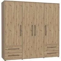 FORTE Kleiderschrank Mokkaris, Garderobe, zeitloses Design, 4 Türen, Made in Europe (B/H/T ca. 206x200x59cm) 4 Schubladen + schwarze Stangengriffe, Made in Europe, viel Stauraum