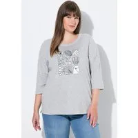 Ulla Popken T-Shirt Shirt Blätter Rundhals 3/4-Arm Biobaumwolle