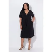 Ulla Popken Maxikleid Midi-Wickelkleid A-Linie V-Ausschnitt Halbarm