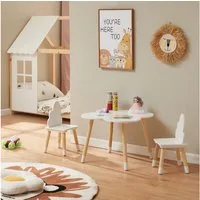 en.casa Kindersitzgruppe, (3-tlg., Tisch mit 2 Stühlen), »Epim« Kindertischset Wolkendesign Weiß