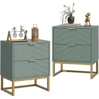 UEV Nachttisch 2er Set, Nachtkommode mit Schubladen (Nachtschrank mit 2 Schubladen für Kinderzimmer/Schlafzimmer/Wohnzimmer), kleine Beistelltisch Sofatisch mit Kippschutz