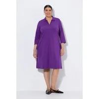 Ulla Popken Midikleid Jerseykleid A-Linie Hemdkragen 3/4-Arm Taschen