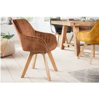 riess-ambiente Polsterstuhl LIVORNO rost braun/natur – Samt, drehbar, Holz-Beine, mit Armlehne (Einzelartikel, 1 St), mit 180° Drehfunktion und Autoreturn – ideal für Dein Esszimmer