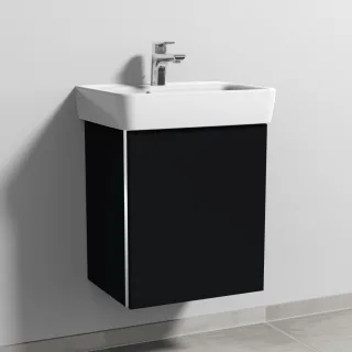 Sanipa 3way Waschtischunterbau zu Geberit Renova Plan Waschtisch mit 1 Tür, Schwarz-Matt BS87308
