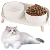 SURFOU Futternapf Hundenapf Katzennapf Fressnapf 300mlx2 Doppel Napf mit Ständer, Keramik Futter Wasser Napfset für Hunde und Katze bis Mittlere