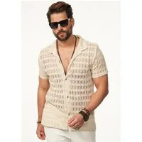 SOULSTAR Kurzarmhemd im Vintage Summer-Look Herren Kurzarm Strick Polo-Hemd T-Shirt
