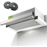 SNDOAS Kopffreihaube 60 cm Teleskop-Flachschirm-Dunstabzugshaube, Abluft & Umluft 400 m³/h, A+++, 2 Stufen, LED, 5-lagige Alu- & 2 Aktivkohlefilter