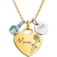 BS Schmuckdesign Kette mit Anhänger mit Gravur Personalisierte Halskette Damen Herzkette Name und Monatsblume Gravur (inkl. Gravur), vollständig personalisierbar inkl. Geschenkbox