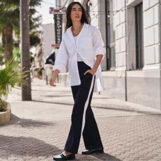 Gerade Jerseyhose mit Kontraststreifen für Damen in Petite-Größe, Damen, size: petite, Schwarz, Baumwolle, by Lands' End