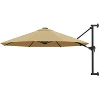furnicato Sonnenschirm Wand-Taupe 300 x 131 cm mit Kurbel und 8 Schirmrippen, UV-beständiger Gartenschirm, neigbar und inklusive Wandhalterung