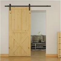 HOMCOM Türbeschlag 200 cm Komplett-Set mit Schienen, Rollen, Schienenstopper (Schiebetürsystem, 1 St., Schiebetüren-Beschlagsatz), aus Kohlenstoffstahl, Schwarz