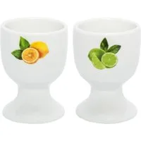 HF Home Flair Eierbecher Home-Flair 2er Set hochwertige Porzellan Eierbecher (Zitrus-Muster), (2-tlg), weiße Eierhalter aus Porzellan