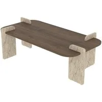 Skye Decor Couchtisch Siam Leapiri (Packung, 1 Tisch), Briete 120, Rechteckige Bauform, Travertin Walnuss Kombination
