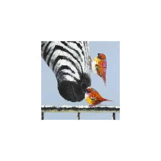 Zebra und Vögel handveredelter Druck auf Leinwand 120 x 120 cm