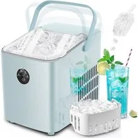 FOHERE Eiswürfelmaschine Klein, 14kg/24h, 6 Min. Eis, 2 Bullet Ice Größen, selbstreinigend, Party/Büro, blau
