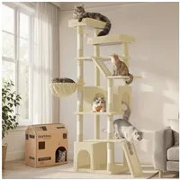 FEANDREA Kratzbaum Großer Katzenbaum mit Sisalstämmen, Mehrstöckiger Kletterbaum, mit Kratzbrett und Sisalstämmen für Große Katzen 55 x 45 x 185 cm