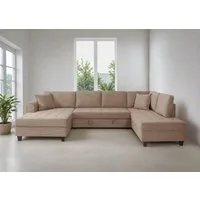 Trends by HG Wohnlandschaft Moritz U-Form, B: 324 cm, mit Bettfunktion, Bettkasten & Zierkissen