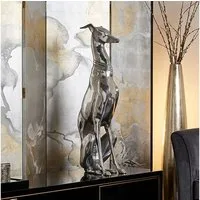 FINEBUY Tierfigur FB37863 Deko Design Dog aus Aluminium silbern Windhund Skulptur (Hundefigur Groß, Skulptur Hundestatue Dekoration), Windhund 18x70x25cm Aluminium Metall Silber Modern