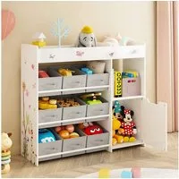 HOMECHO Spielzeugtruhe, Kinderregal mit 9 Stoffschubladen, Weiß