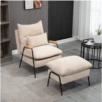 HOMCOM Relaxsessel Polstersessel mit Hocker, Polsterstuhl mit Liegefunktion (Loungesessel mit Kissen, 2-St., TV-Sessel für Schlafzimmer, Wohnzimmer), 68 x 91,5 x 88 cm, Beige