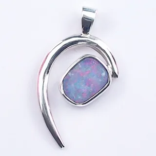 935 Silber Anhänger mit 0,48 ct. White Opal – Eleganter Designer-Anhänger mit White Opal aus Lightning Ridge