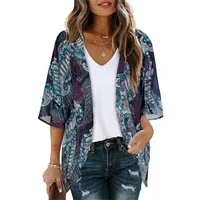 nsihing Kimono Damen Kimono-Cardigan – Leichter Sommer-Überwurf, mit floralem Print, lockere Passform, Pool, Strand- und Freizeitbluse