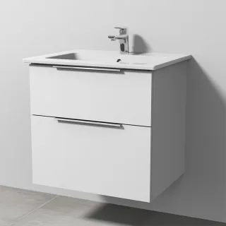 Sanipa 3way Keramik-Set Venticello Keramik-Waschtisch und Unterbau mit 2 Auszügen, Weiß-Soft UM32243