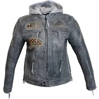 Alpha Speeds Bikerjacke Damen Leder Jacke Biker Freizeit Highway Jacke Grau aus weichem Lammleder, mit Protektoren & Kapuze