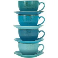 CreaTable Cappuccinotasse Kaffeetasse NATURE COLLECTION Aqua, 8-tlg., Steinzeug, Tassen Set, aktuelle Blautöne mit Sprenkel, 4 Tassen, 4 Untertassen