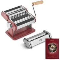 Springlane Nudelmaschine - Manuelle Nudelmaschine aus Edelstahl inkl. Linguine Aufsatz, Rezeptbuch, Nudeltrockner & 3 Schneideaufsätze, 9 Teigdicke-Stufen