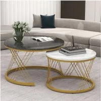 Merax Couchtisch (2-St), hochglanz holz Satztisch, Marmoroptik,Metallrahmen