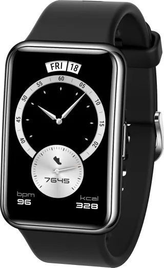 Huawei Watch Fit Elegant [inkl. Kunststoffarmband schwarz] Edelstahlgehäuse schwarz