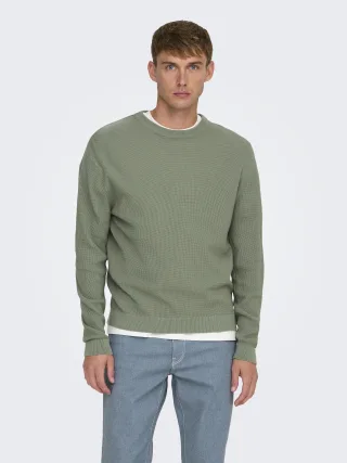 ONLY&SONS - ONSTONY RLX 12 LS WAFFLE CREW KNIT NOOS Wrought Iron - Gr. - L