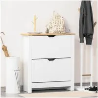 HOMCOM Schuhkipper Schuhschrank mit 2 Klappen, Schuhregal, schmal, für 12 Paar Schuhe (Schuhständer, 1 St., Schuhkipper), für Flur, Eingangsbereich Weiß+Natur 72 x 26 x 112 cm