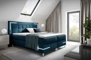 Boxspringbett Schlafzimmerbett 200x200cm AMORE Nr.2 Dunkelblau inkl. LED-Bele...