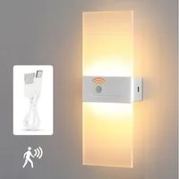 oyajia LED Wandleuchte LED Wandleuchte mit Bewegungsmelder, 2200mAh Akku USB Treppenlicht, Warmweiß, Innenbeleuchtung Nachtlicht, USB Aufladbare Acryl Wandbeleuchtung 27cm