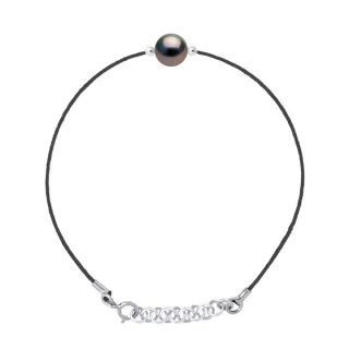 Armband Love Links aus gedrehtem Nylon in der Farbe SCHWARZ, verziert mit einer echten Tahiti-Zuchtperle, rund 8-9 mm
