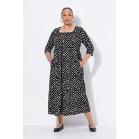Ulla Popken Maxikleid Maxikleid Punkte A-Linie Carree-Ausschnitt 3/4-Arm