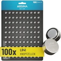 ABSINA 100x AG3 LR41 Knopfzelle 1,5V Alkaline - Knopfzellen Batterien Knopfzelle, AG3 (1,5 V, 1 St), Temperaturfest von -10°C bis +50°C, langlebig, auslaufsicher