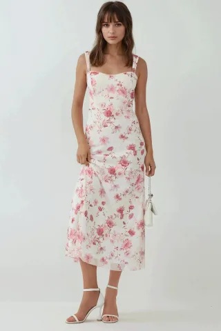 Muster Maxi-Kleid mit Herzkragen