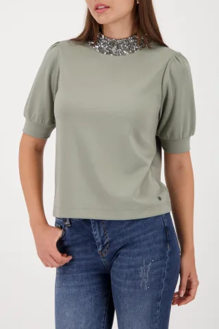 monari - Sweatshirt mit Paillettenkragen sage - Gr. - 44