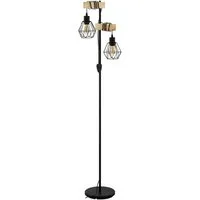 EGLO Stehlampe TOWNSHEND 5 Stehlampe, Stahl und Holz, E27, IP20, Flurlampe, Lampe, Ein-/Ausschalter, ohne Leuchtmittel, Stehleuchte, L40 x B25 x H166,5 cm, schwarz, braun, 2X60W exkl.