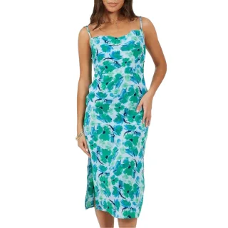 Brave Soul - Midikleid für Damen, Spaghetti-Träger (Grün/Blau)