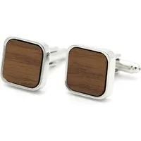 NaturSchatulle Manschettenknöpfe Holz Klassik Eckig (schwarz / silber, aus Nussbaum Holz), Cufflinks zur Hochzeit, Anzug